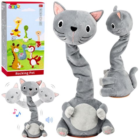 LEAN Toys Pluszowy Tańczący Kot Zabawka Interaktywna Muzyczna Dźwięki Maskotka Szary