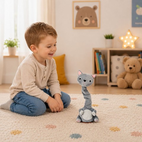 LEAN Toys Pluszowy Tańczący Kot Zabawka Interaktywna Muzyczna Dźwięki Maskotka Szary
