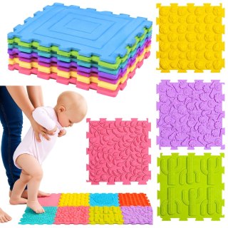 LEAN Toys Sensoryczne Puzzle Silikonowe Mata Ścieżka Sensoryczna Kolorowe 25 cm 12el.