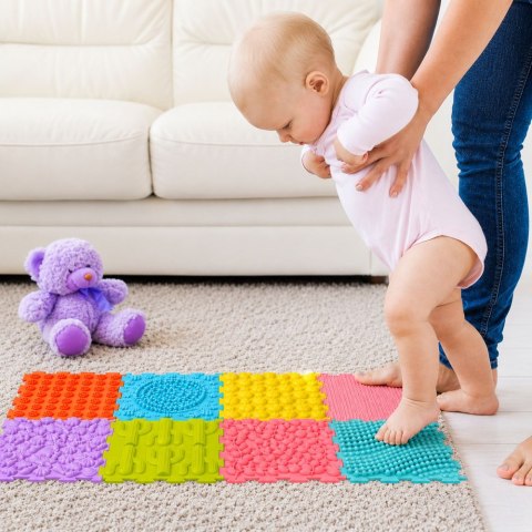 LEAN Toys Sensoryczne Puzzle Silikonowe Mata Ścieżka Sensoryczna Kolorowe 25 cm 12el.