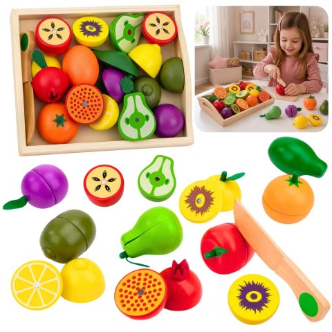 LEAN Toys Zestaw Drewniane Owoce Do Krojenia Magnetyczne Bezpieczny Nóż Deska