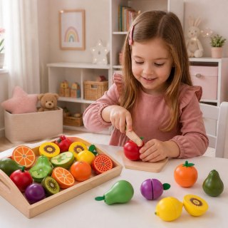 LEAN Toys Zestaw Drewniane Owoce Do Krojenia Magnetyczne Bezpieczny Nóż Deska