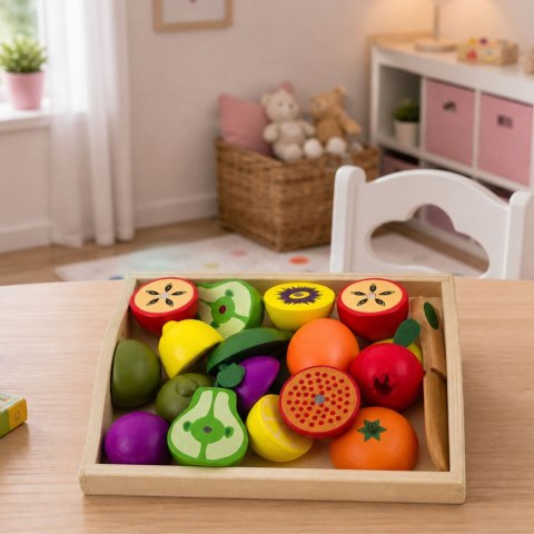 LEAN Toys Zestaw Drewniane Owoce Do Krojenia Magnetyczne Bezpieczny Nóż Deska