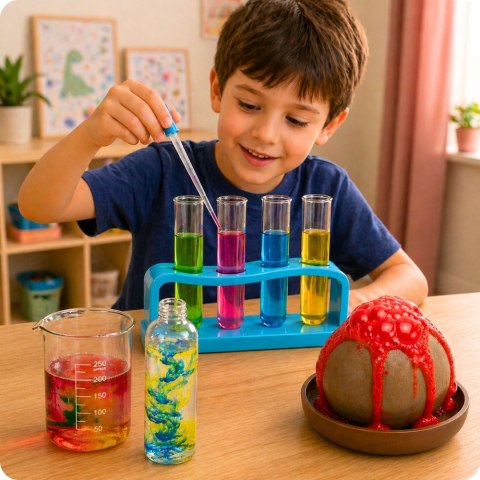 LEAN Toys Zestaw Edukacyjny Doświadczalny Mały Chemik 14w1 Eksperymenty Wulkan