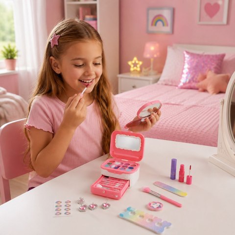 LEAN Toys Zestaw Piękności Kuferek Z Kosmetykami Dla Dzieci Jednorożec Różowy 72 el.