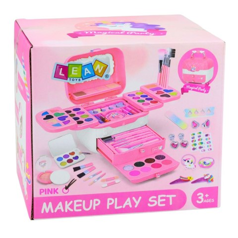 LEAN Toys Zestaw Piękności Kuferek Z Kosmetykami Dla Dzieci Jednorożec Różowy 72 el.