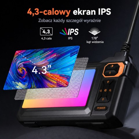 LEAN Kamera Przewodowa Inspekcyjna Endoskop 8 Diod LED LCD 4,3'' IP67