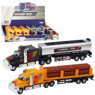LEAN Toys Ciężarówka Cysterna Transport Drewna Napęd Pull-Back Światła Dźwięki 1:36