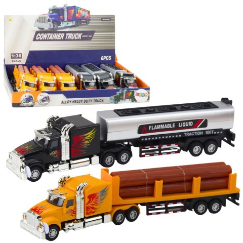 LEAN Toys Ciężarówka Cysterna Transport Drewna Napęd Pull-Back Światła Dźwięki 1:36
