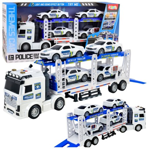 LEAN Toys Ciężarówka Policyjna Laweta Lora Transport Radiowozów Auta Światła Dźwięki