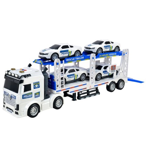 LEAN Toys Ciężarówka Policyjna Laweta Lora Transport Radiowozów Auta Światła Dźwięki