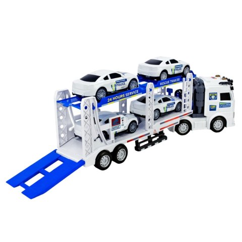 LEAN Toys Ciężarówka Policyjna Laweta Lora Transport Radiowozów Auta Światła Dźwięki