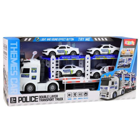 LEAN Toys Ciężarówka Policyjna Laweta Lora Transport Radiowozów Auta Światła Dźwięki