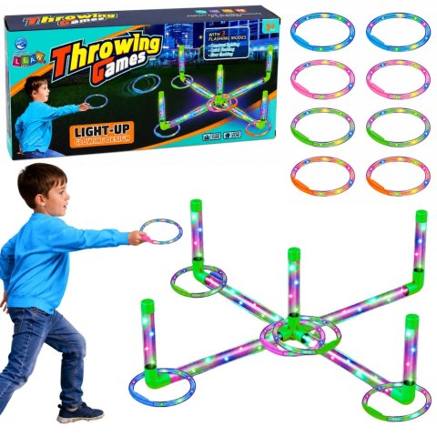 LEAN Toys Gra Zręcznościowa Ringo Rzut do Celu Dla Dzieci LED Świecące Obręcze Słupki