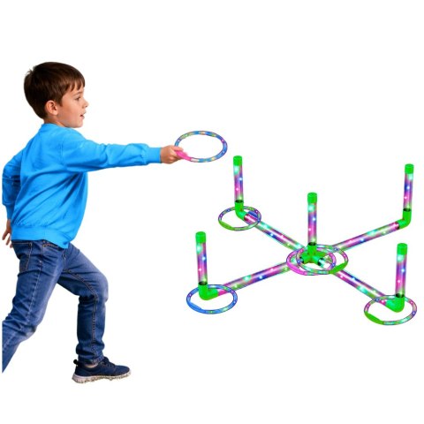 LEAN Toys Gra Zręcznościowa Ringo Rzut do Celu Dla Dzieci LED Świecące Obręcze Słupki