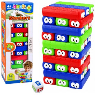 LEAN Toys Gra Zręcznościowa Rodzinna Wieża z Klocków Z Oczkami Kostka Kolorowe 30 el.