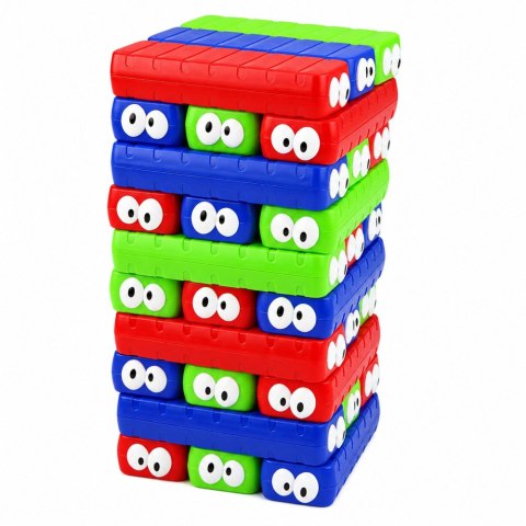 LEAN Toys Gra Zręcznościowa Rodzinna Wieża z Klocków Z Oczkami Kostka Kolorowe 30 el.