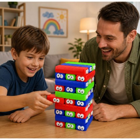 LEAN Toys Gra Zręcznościowa Rodzinna Wieża z Klocków Z Oczkami Kostka Kolorowe 30 el.