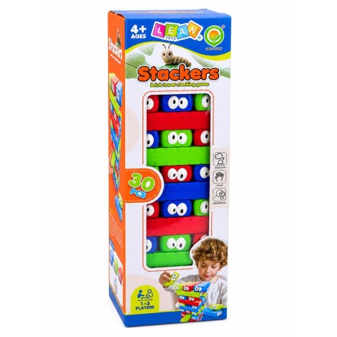 LEAN Toys Gra Zręcznościowa Rodzinna Wieża z Klocków Z Oczkami Kostka Kolorowe 30 el.