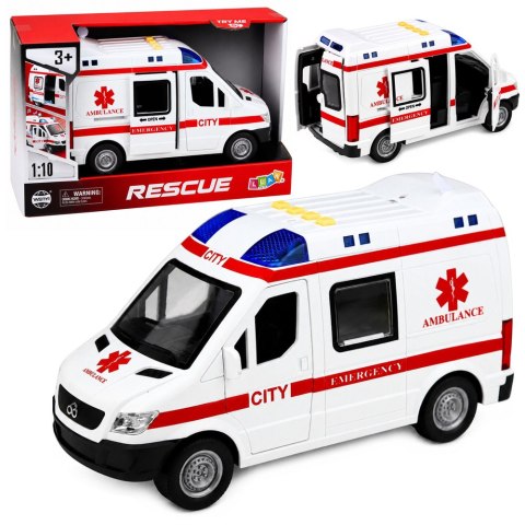 LEAN Toys Karetka Pogotowia Ambulans Nosze Napęd Światła Dźwięki Biała 1:10