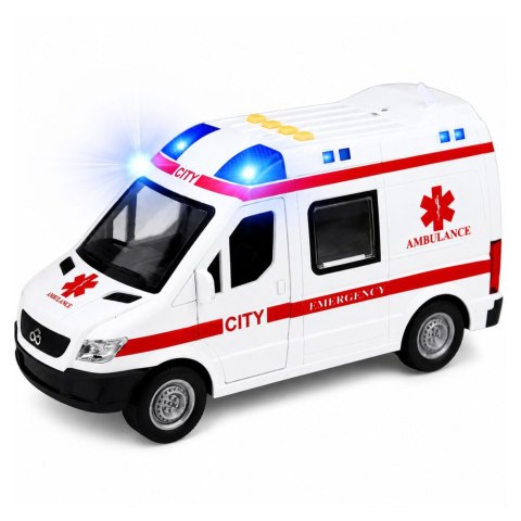 LEAN Toys Karetka Pogotowia Ambulans Nosze Napęd Światła Dźwięki Biała 1:10