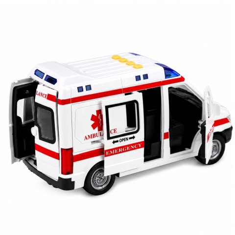 LEAN Toys Karetka Pogotowia Ambulans Nosze Napęd Światła Dźwięki Biała 1:10