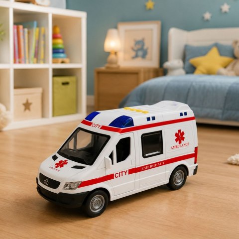 LEAN Toys Karetka Pogotowia Ambulans Nosze Napęd Światła Dźwięki Biała 1:10
