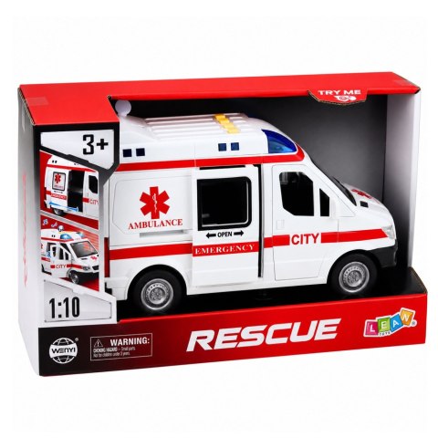 LEAN Toys Karetka Pogotowia Ambulans Nosze Napęd Światła Dźwięki Biała 1:10