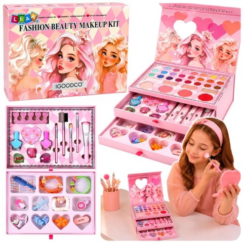 LEAN Toys Kuferek z Kosmetykami Do Makijażu Zestaw Dla Dzieci Szkatułka Różowa