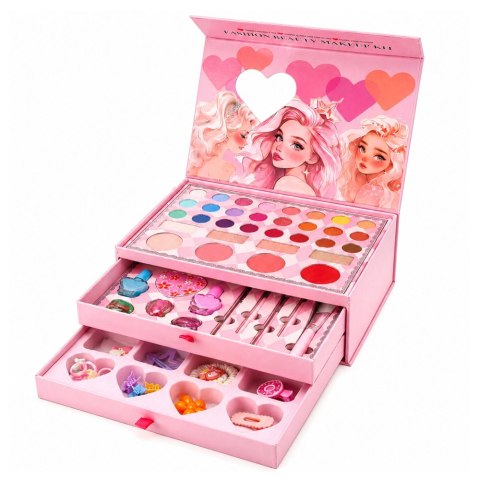 LEAN Toys Kuferek z Kosmetykami Do Makijażu Zestaw Dla Dzieci Szkatułka Różowa