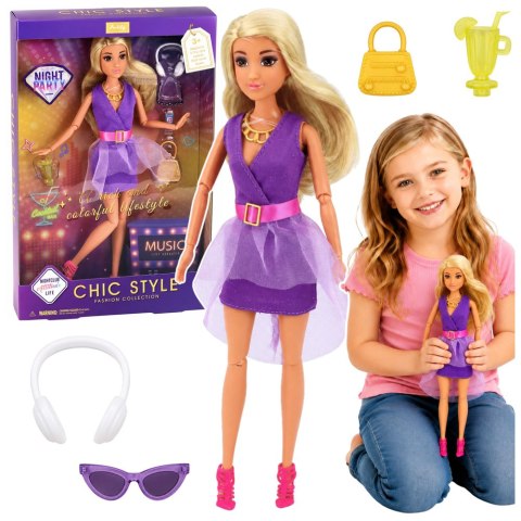 LEAN Toys Lalka Anlily Fashion W Fioletowej Sukience Słuchawki Akcesoria Zestaw