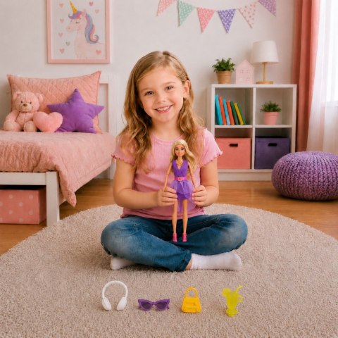 LEAN Toys Lalka Anlily Fashion W Fioletowej Sukience Słuchawki Akcesoria Zestaw