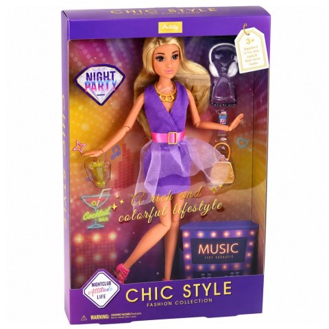 LEAN Toys Lalka Anlily Fashion W Fioletowej Sukience Słuchawki Akcesoria Zestaw