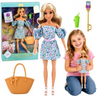 LEAN Toys Lalka Anlily Fashion w Niebieskiej Sukience W Kwiaty Torba Akcesoria Zestaw