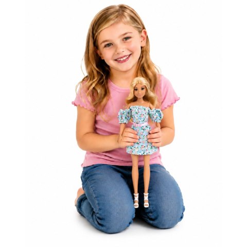 LEAN Toys Lalka Anlily Fashion w Niebieskiej Sukience W Kwiaty Torba Akcesoria Zestaw
