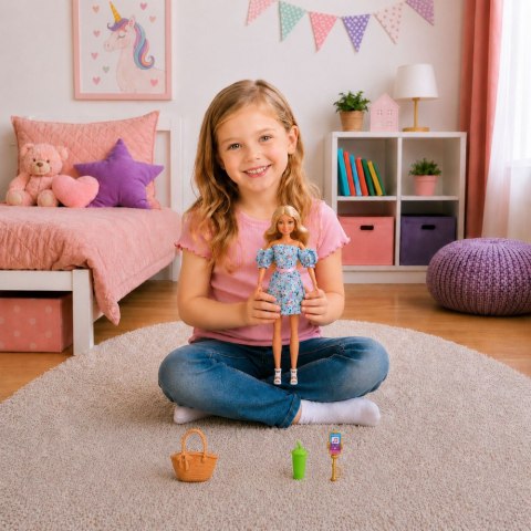 LEAN Toys Lalka Anlily Fashion w Niebieskiej Sukience W Kwiaty Torba Akcesoria Zestaw