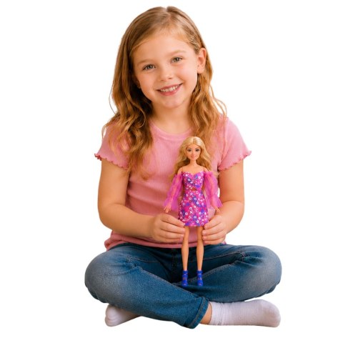 LEAN Toys Lalka Anlily Fashion w Różowej Sukience Piesek Biały Torebka Okulary Zestaw