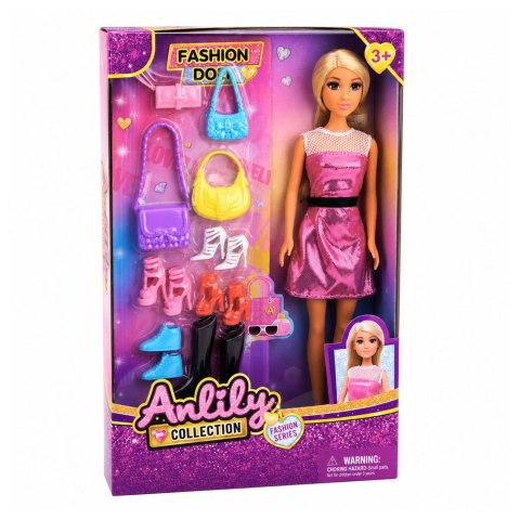 LEAN Toys Lalka Anlily Modowa W Różowej Sukience Zestaw Torebki Buty Akcesoria