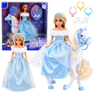 LEAN Toys Lalka Anlily Na Białym Koniu Księżniczka W Niebieskiej Sukni Akcesoria