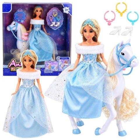 LEAN Toys Lalka Anlily Na Białym Koniu Księżniczka W Niebieskiej Sukni Akcesoria