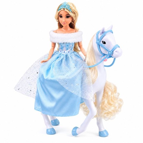 LEAN Toys Lalka Anlily Na Białym Koniu Księżniczka W Niebieskiej Sukni Akcesoria