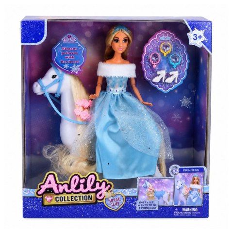 LEAN Toys Lalka Anlily Na Białym Koniu Księżniczka W Niebieskiej Sukni Akcesoria