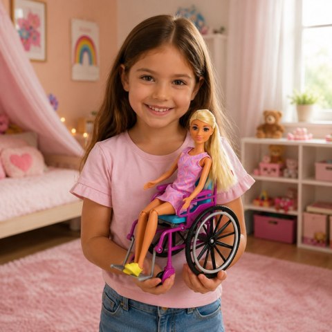 LEAN Toys Lalka Anlily Na Wózku Inwalidzkim z Kulami i Gipsem Akcesoria Zestaw