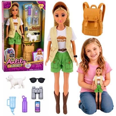 LEAN Toys Lalka Anlily Podróżniczka Turystka z Pieskiem Plecak Akcesoria Zestaw