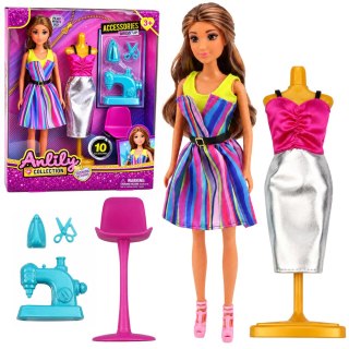 LEAN Toys Lalka Anlily Projektantka Ubrań Krawcowa Maszyna Do Szycia Manekin Zestaw