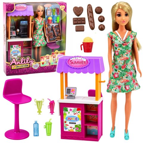 LEAN Toys Lalka Anlily Sprzedawczyni Ze Stoiskiem Napoje Przekąski Akcesoria Zestaw