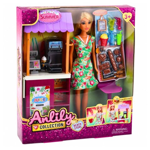 LEAN Toys Lalka Anlily Sprzedawczyni Ze Stoiskiem Napoje Przekąski Akcesoria Zestaw