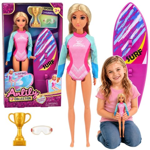 LEAN Toys Lalka Anlily Surferka W Kombinezonie Z Deską Surfingową Akcesoria Zestaw