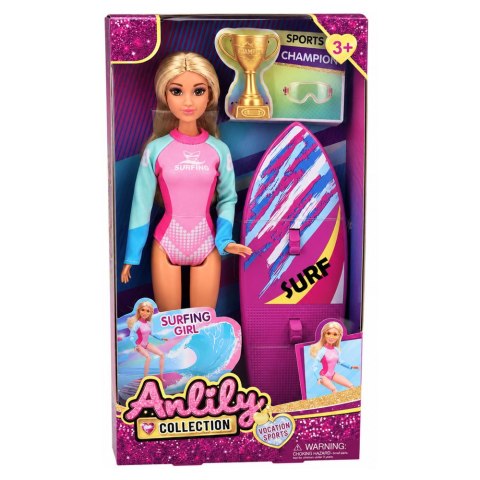 LEAN Toys Lalka Anlily Surferka W Kombinezonie Z Deską Surfingową Akcesoria Zestaw