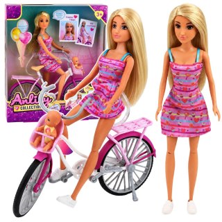 LEAN Toys Lalka Anlily W Różowej Sukience Z Rowerem i Dzieckiem Fotelik Zestaw